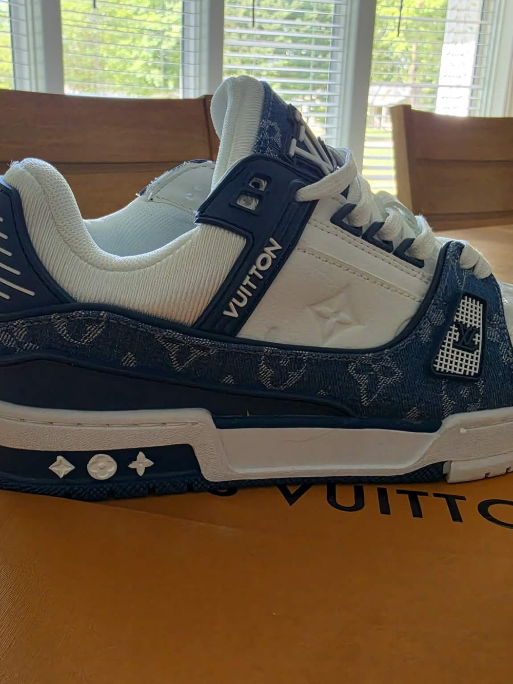 Louis Vuitton Denim Monogram Low-Top Sneaker - White & Navy ( No Box )